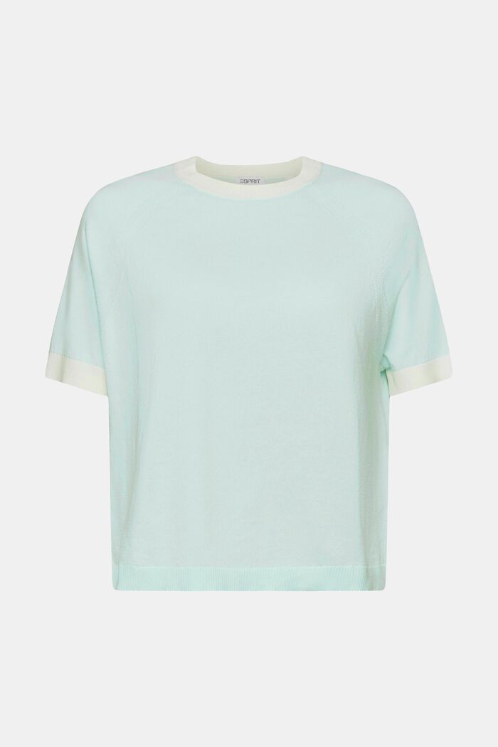 Two-Tone Short-Sleeve Sweater, LIGHT AQUA GREEN, detail image number 6
