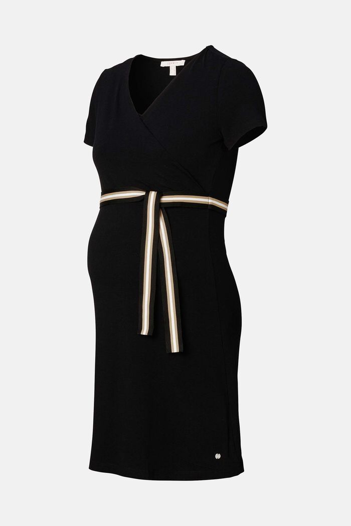 Dress with striped belt, organic cotton, BLACK, overview
