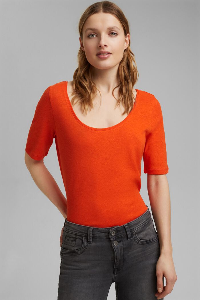 Linen blend: basic T-shirt, ORANGE RED, detail image number 0