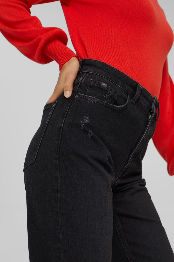 Cropped distressed jeans, organic cotton, BLACK DARK WASHED, detail image number 2