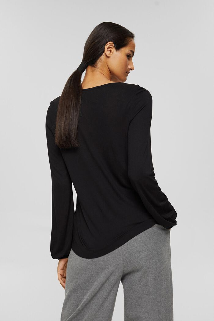 Long sleeve top with frills, LENZING™ ECOVERO™, BLACK, detail image number 3