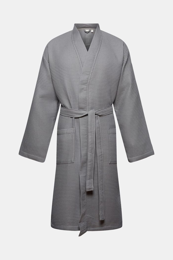 Men's bathrobe made of waffle piqué, cotton, ANTHRACITE, detail image number 3