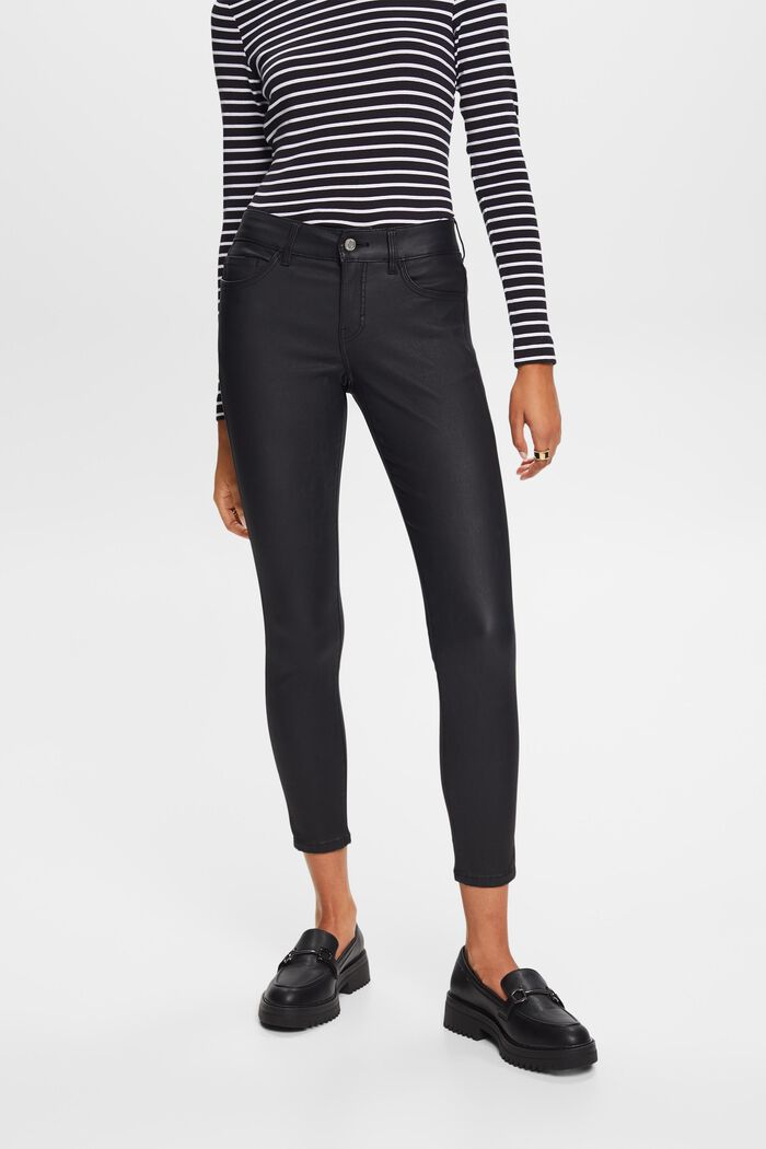 Mid-Rise Skinny Leg Coated Trousers, BLACK, detail image number 1