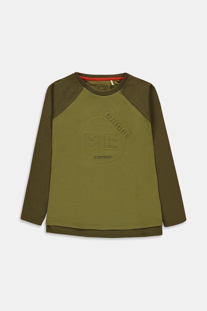 Long sleeve top with a 3D print, 100% cotton, OLIVE, detail image number 0
