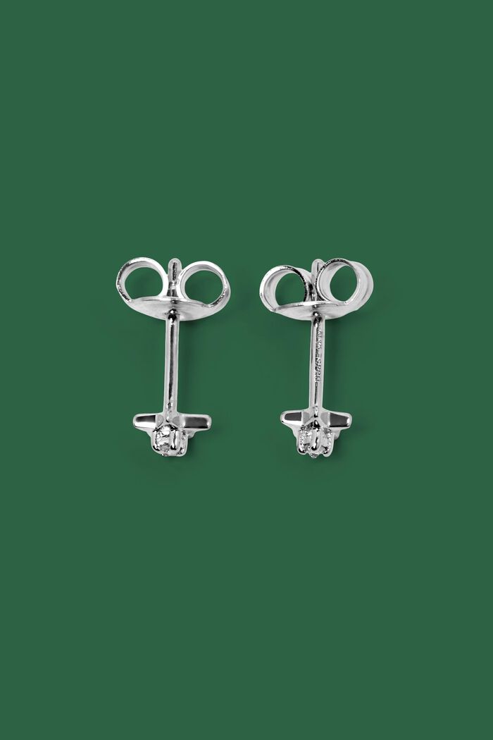 Star Stud Diamond Earrings, Sterling Silver, SILVER, detail image number 0