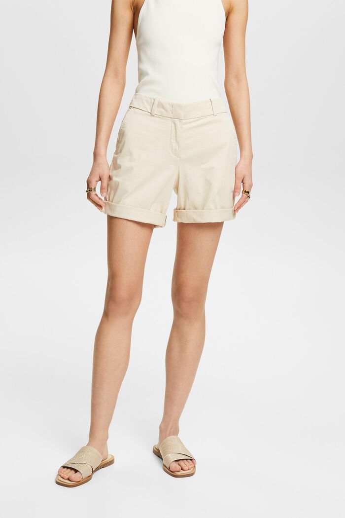 Cuffed Twill Shorts, CREAM BEIGE, detail image number 0