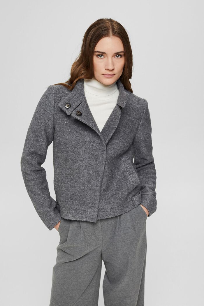 Wool blend: bouclé jacket with a stand-up collar, GUNMETAL, detail image number 0
