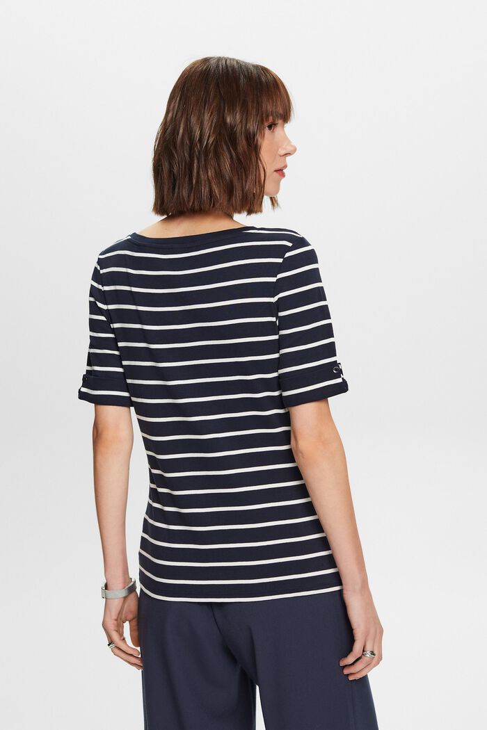 Striped Round Neck Cotton Top, NAVY, detail image number 4