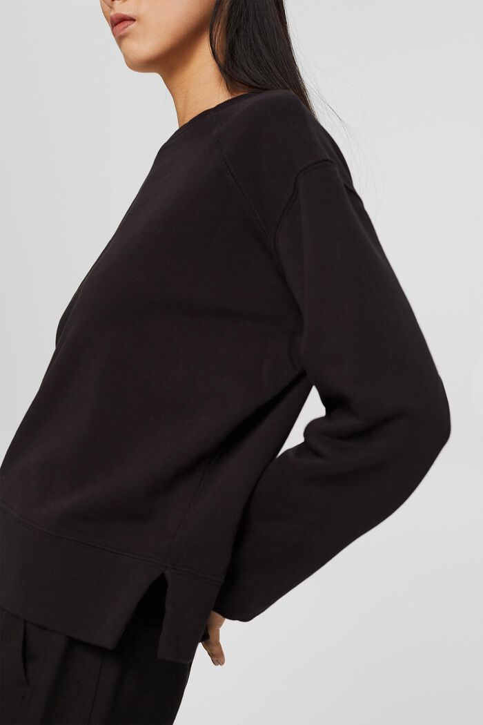 Pure cotton sweatshirt, BLACK, detail image number 0