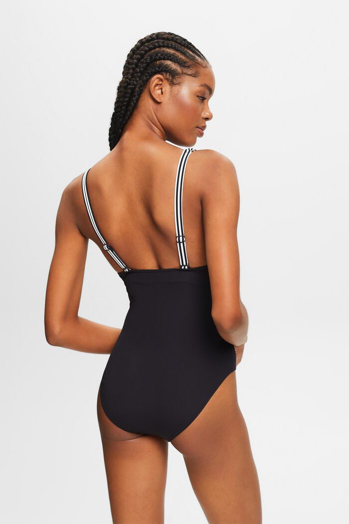Striped One-Piece Swimsuit, BLACK, detail image number 3
