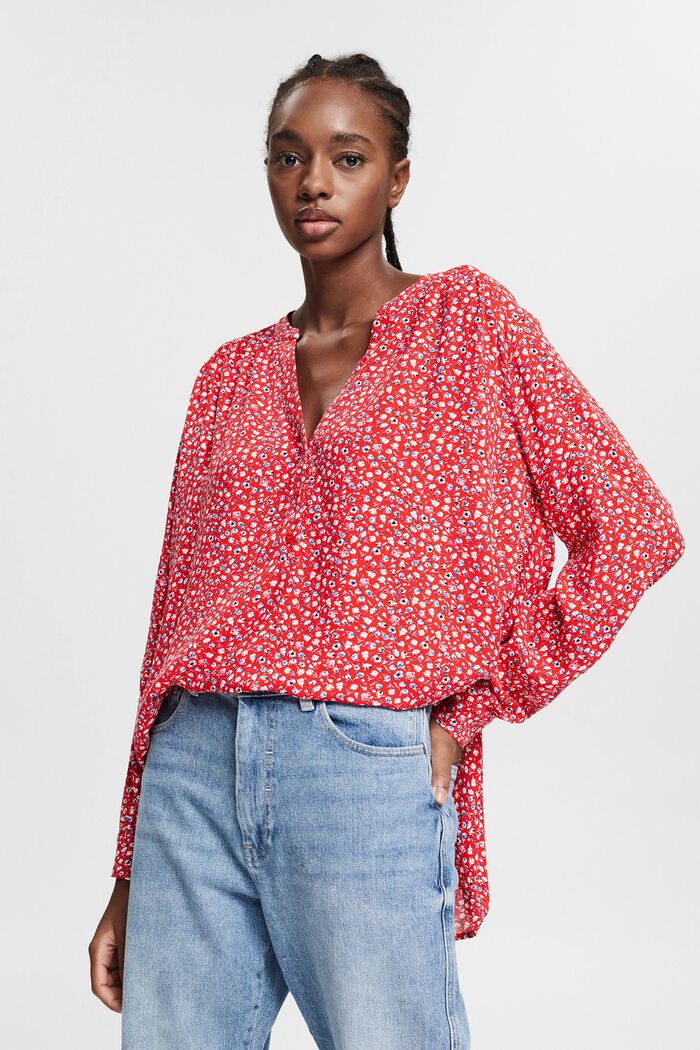 Print blouse with LENZING™ ECOVERO™, RED, overview