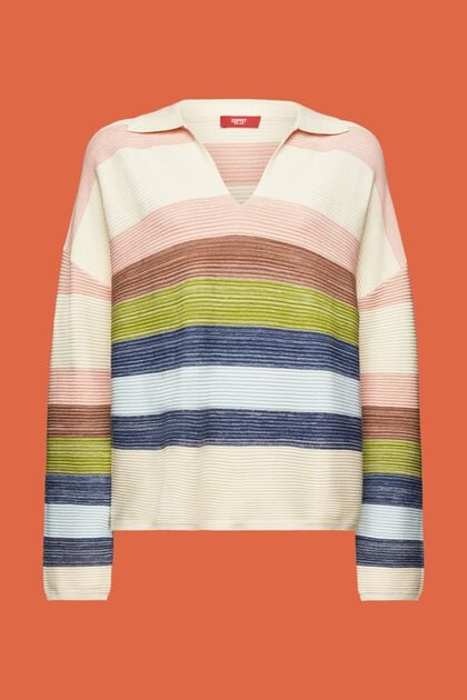 Striped Polo V-Neck Sweater