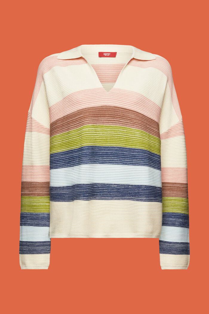 Striped Polo V-Neck Sweater, ICE, detail image number 6