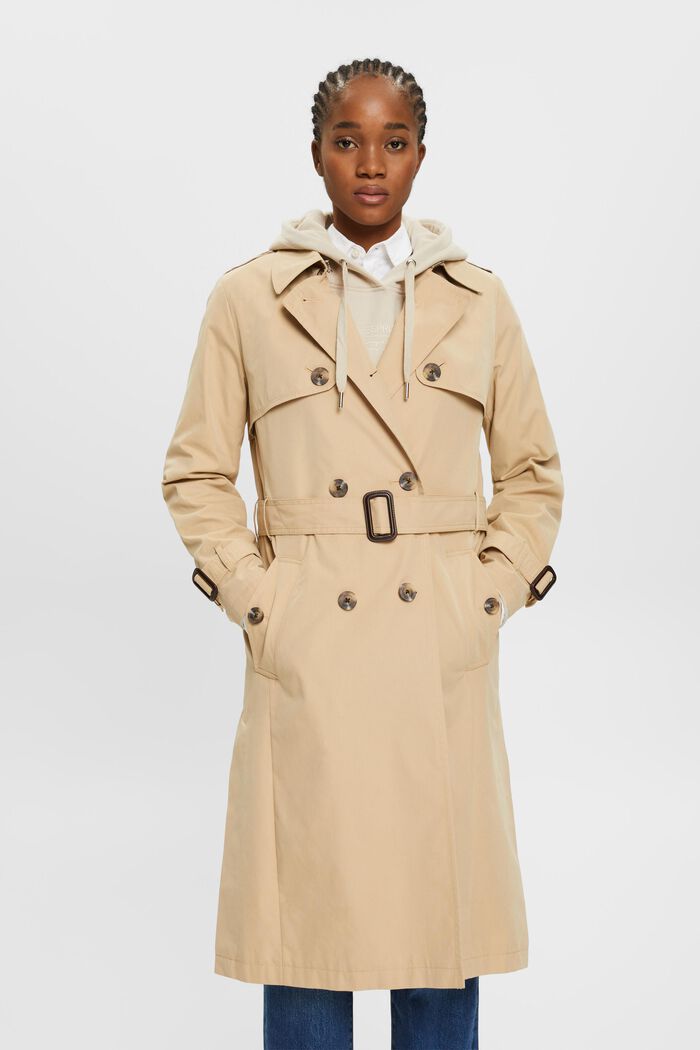 Double-breasted trench coat with belt, SAND, detail image number 0