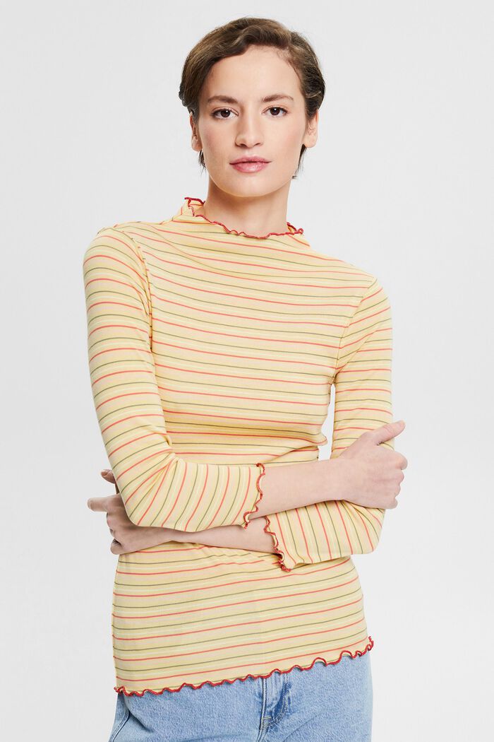 Made of TENCEL™: Long sleeve top with colourful stripes, DUSTY YELLOW, detail image number 0