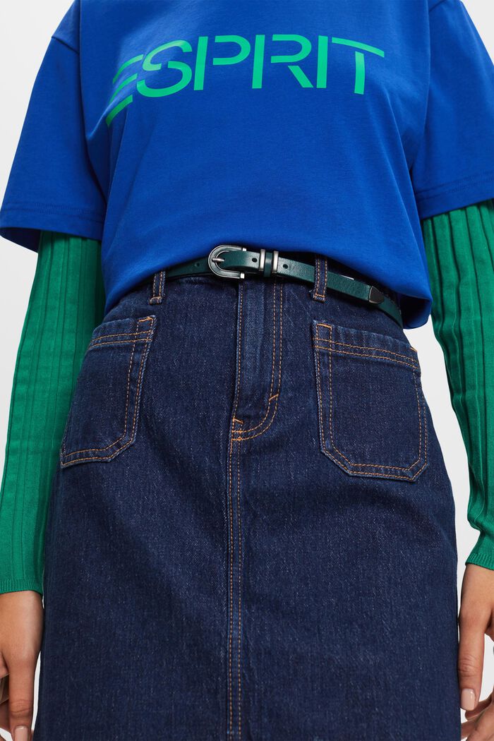 Slim Leather Belt, PETROL BLUE, detail image number 2