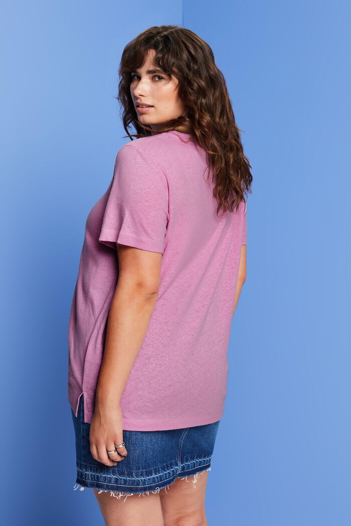 CURVY Cotton-linen blended t-shirt, LILAC, detail image number 3