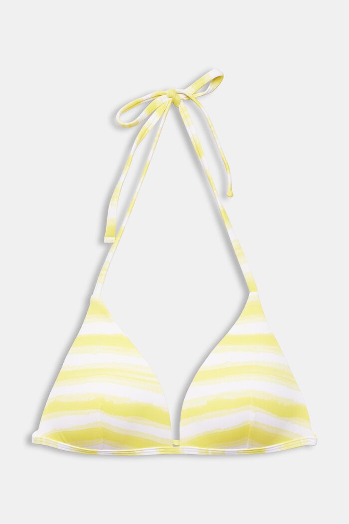 Padded bikini top with a striped pattern, BRIGHT YELLOW, overview