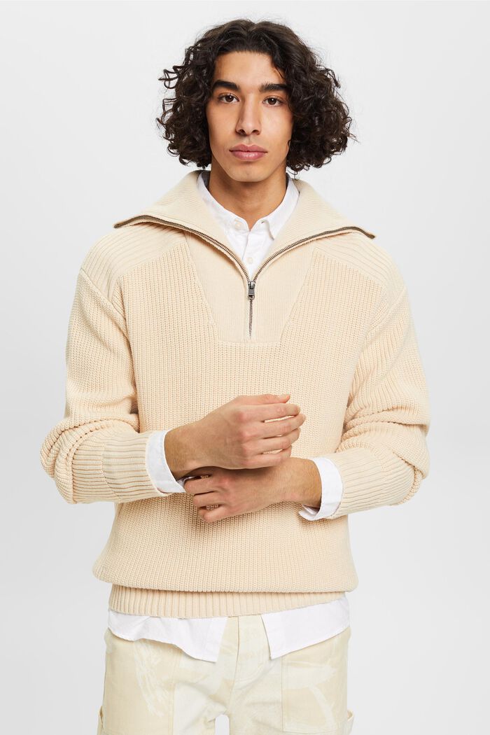 Half-zip knitted jumper, LIGHT TAUPE, detail image number 0