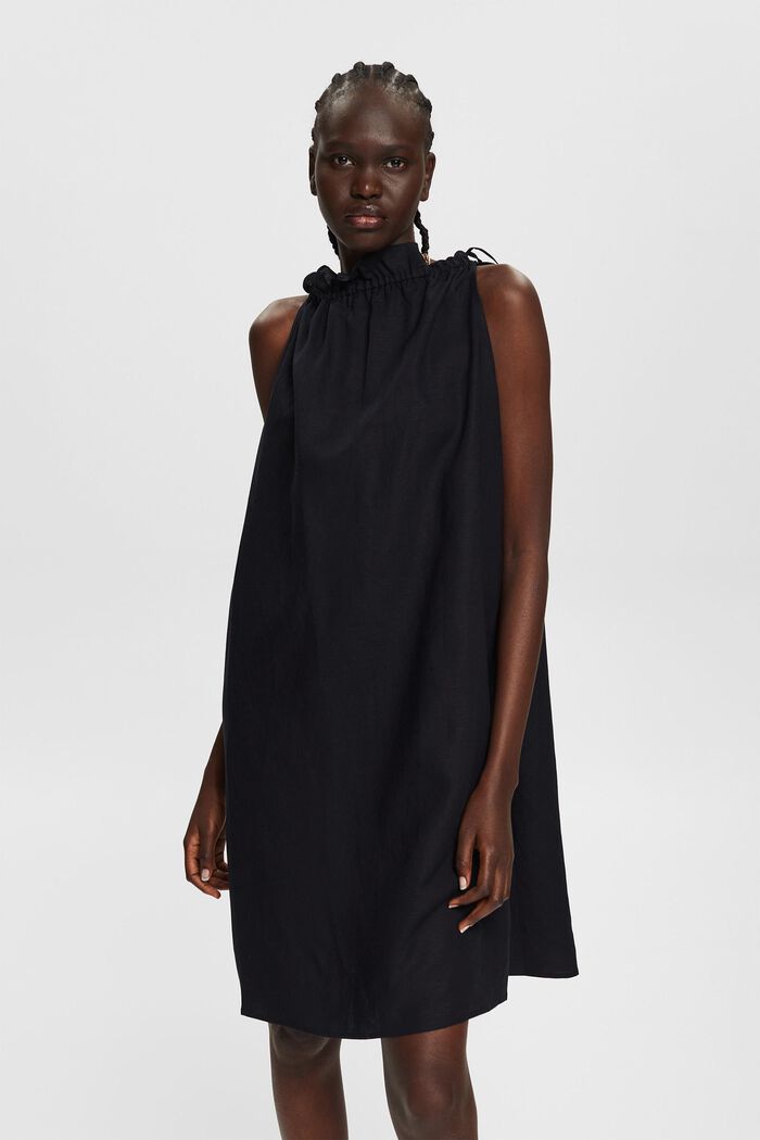 Linen blend: dress with a halterneck neckline, BLACK, detail image number 0