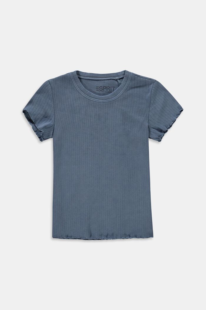 Ribbed T-shirt with gathered hems, 100% cotton, BLUE MEDIUM WASHED, overview