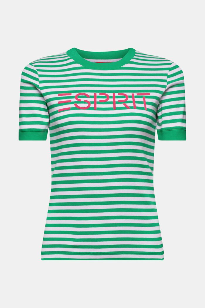 Logo-Print Striped Cotton T-Shirt, GREEN, detail image number 7
