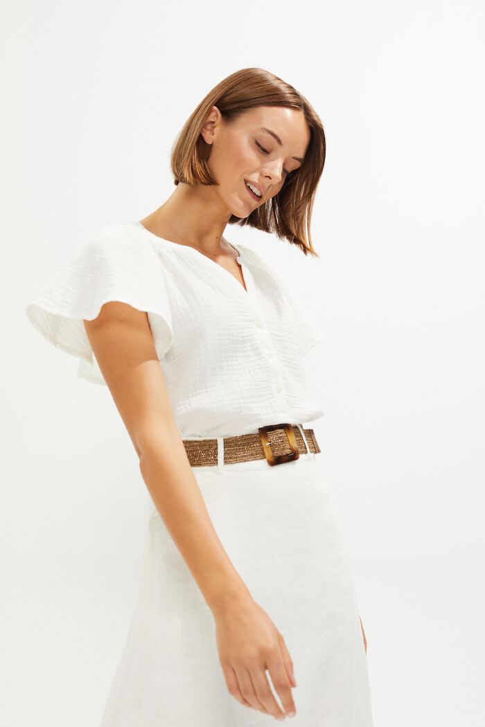 Blouse with a crinkle finish, OFF WHITE, overview