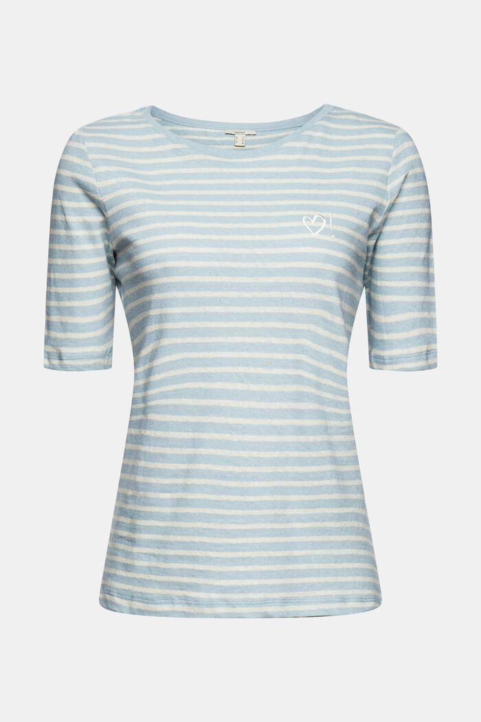 Linen blend: T-shirt with an embroidered motif, LIGHT BLUE, overview
