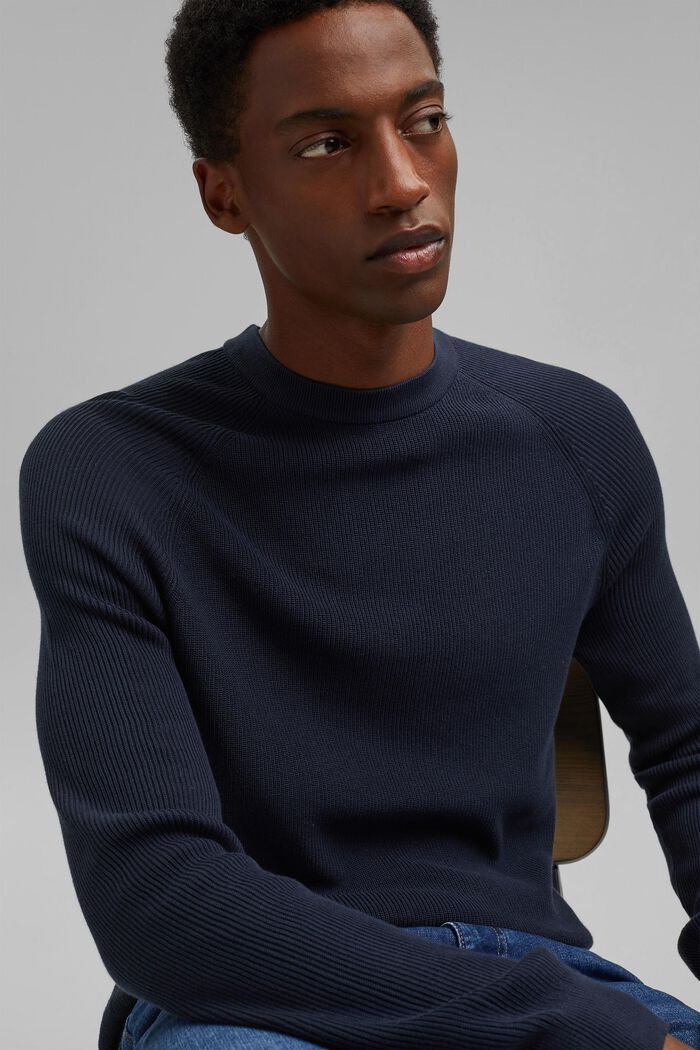 Rib knit jumper made of 100% cotton, NAVY, detail image number 5