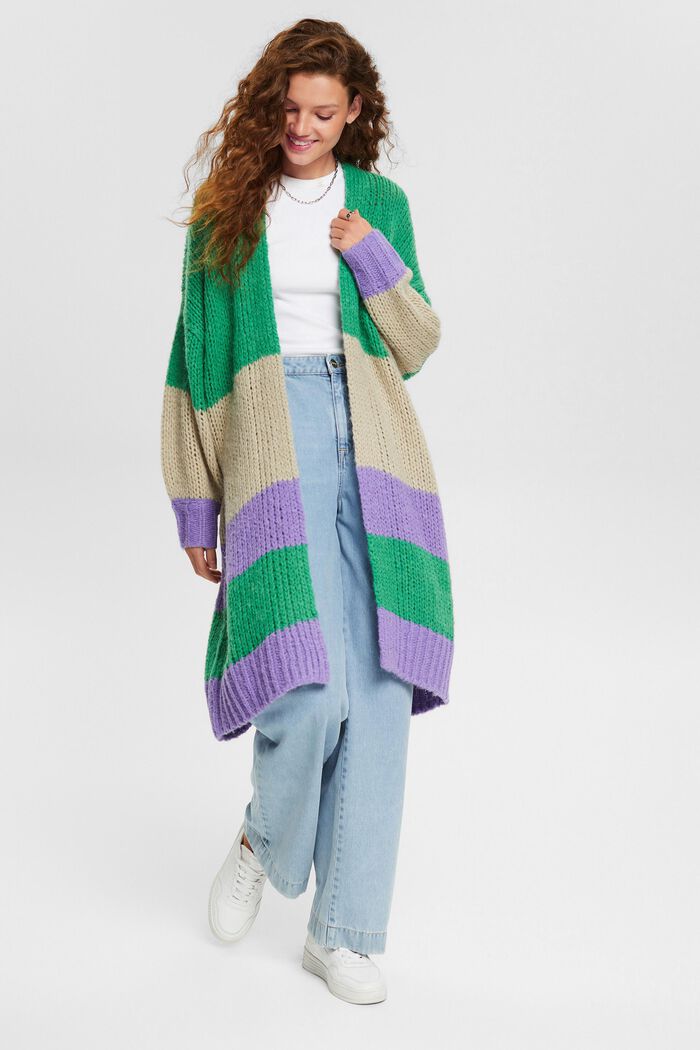 Alpaca blend: striped knit jacket, GREEN, detail image number 4