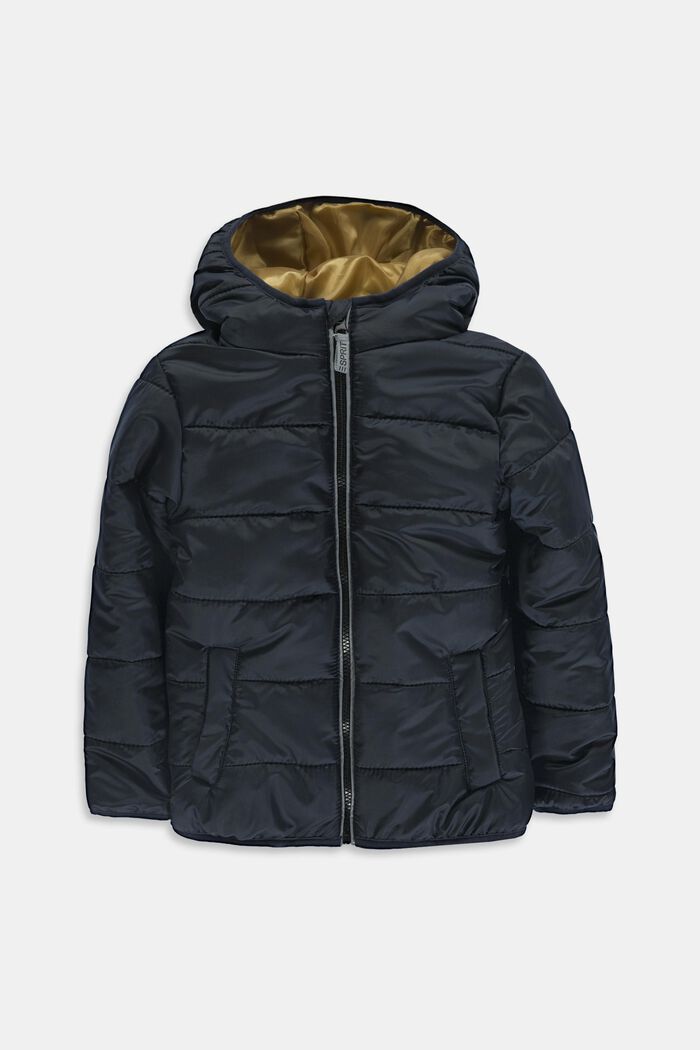 Quilted jacket with a hood, BLACK, overview