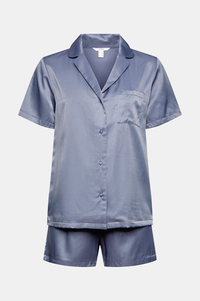 Satin pyjamas with LENZING™ ECOVERO™, GREY BLUE, overview