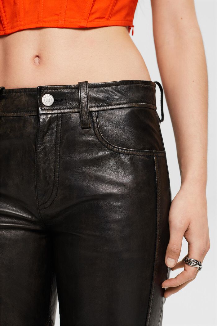 Mid-Rise Straight Leather Pants, BLACK, detail image number 4
