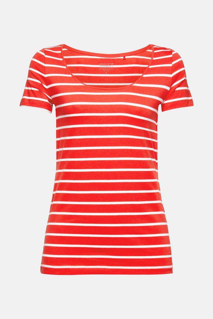 Striped T-shirt in organic cotton, ORANGE RED, overview