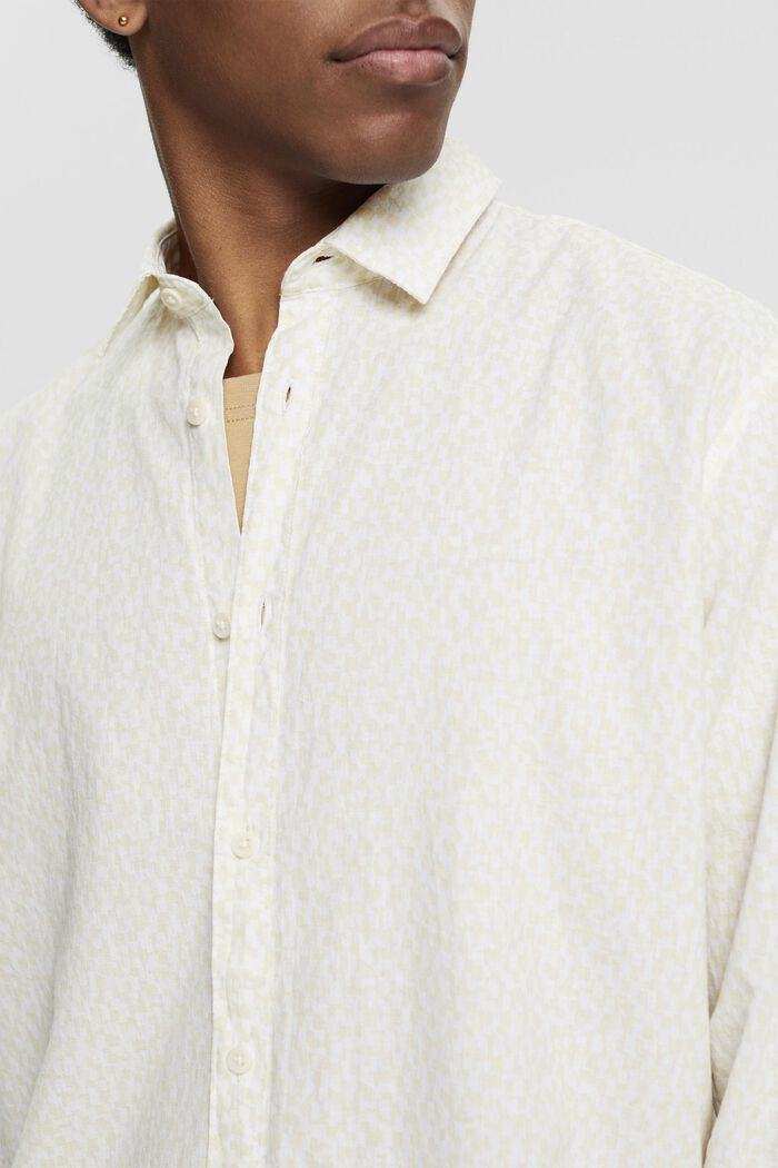 Shirt with a print in blended linen, WHITE, detail image number 2