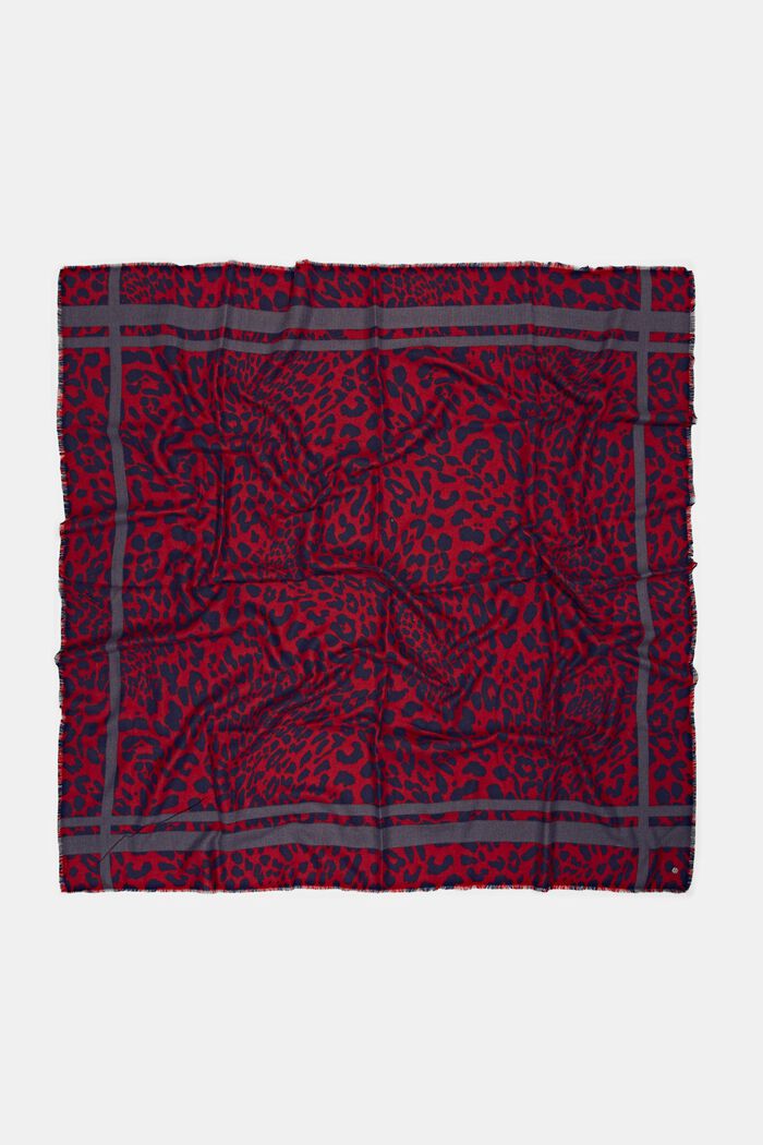 Recycled: leopard pattern scarf, DARK RED, detail image number 2