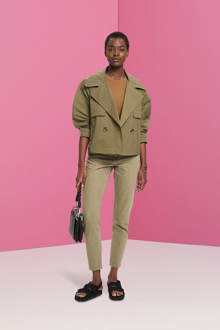 Short double-breasted trench coat, KHAKI GREEN, detail image number 1