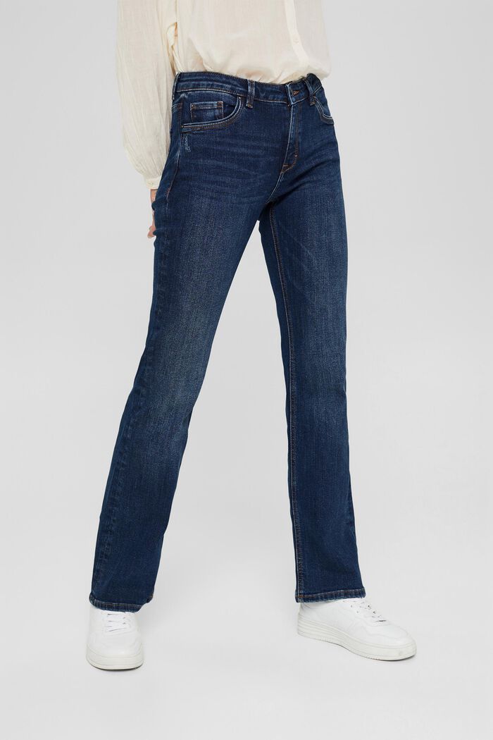Super stretch jeans with organic cotton, BLUE DARK WASHED, overview