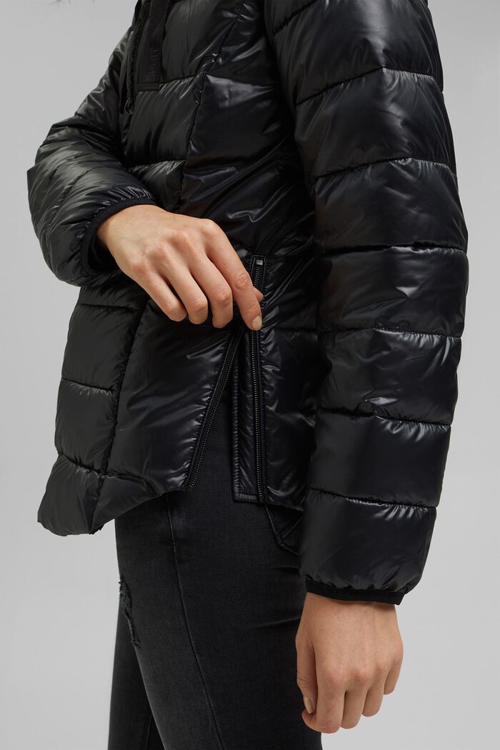 Quilted jacket with a detachable hood, made of recycled material, BLACK, detail image number 5