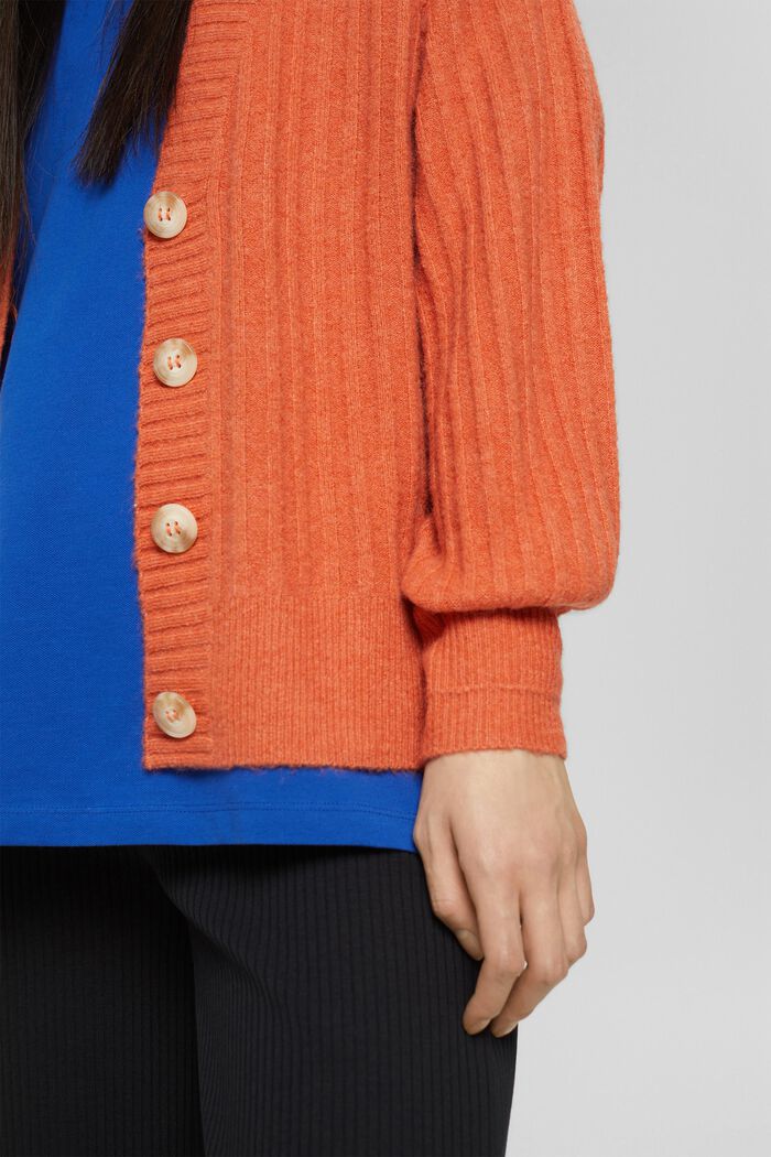 Wool blend: cardigan in a rib knit look, BLUSH, detail image number 2