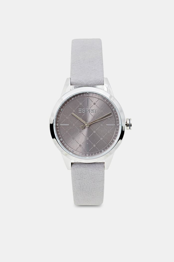 Vegan: stainless steel watch with a patterned bezel, GREY, overview