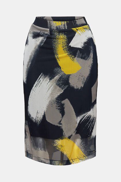 Printed Mesh Midi Skirt