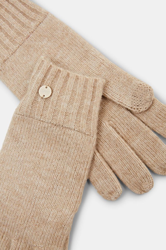 Rib-Knit Gloves, BEIGE, detail image number 1