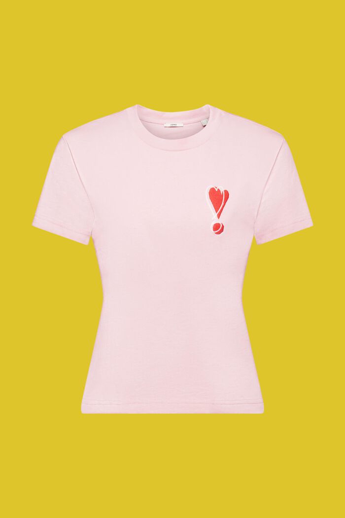Cotton T-shirt with embroidered heart motif, PINK, detail image number 6