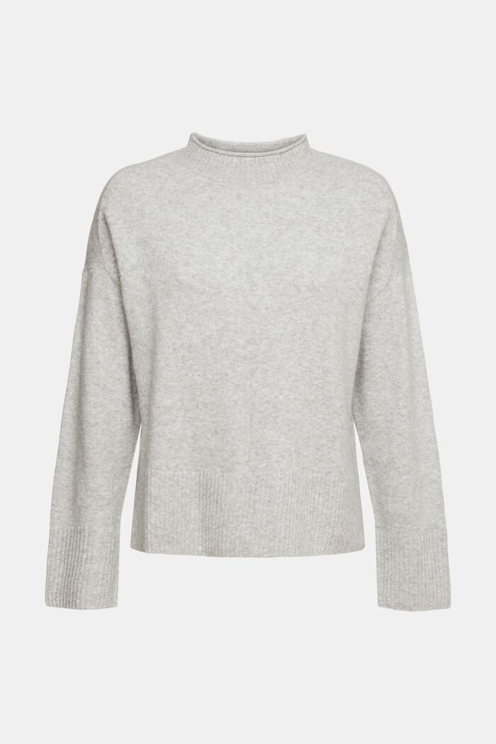 Wool blend: fluffy jumper with stand-up collar, LIGHT GREY, overview