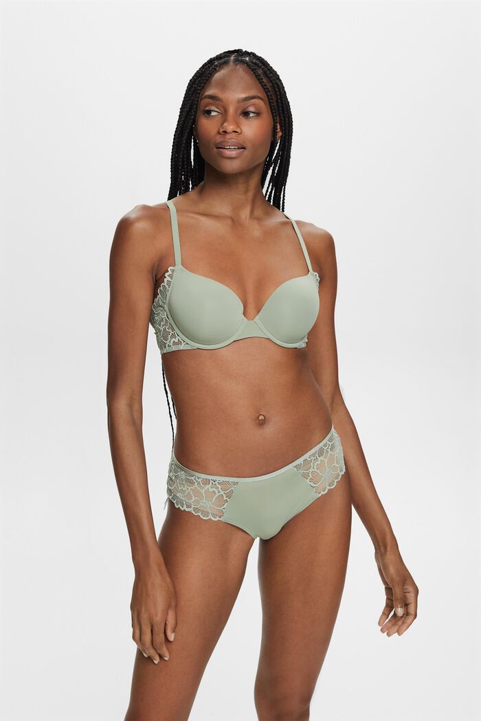 Padded Underwire Lace Bra, DUSTY GREEN, detail image number 0