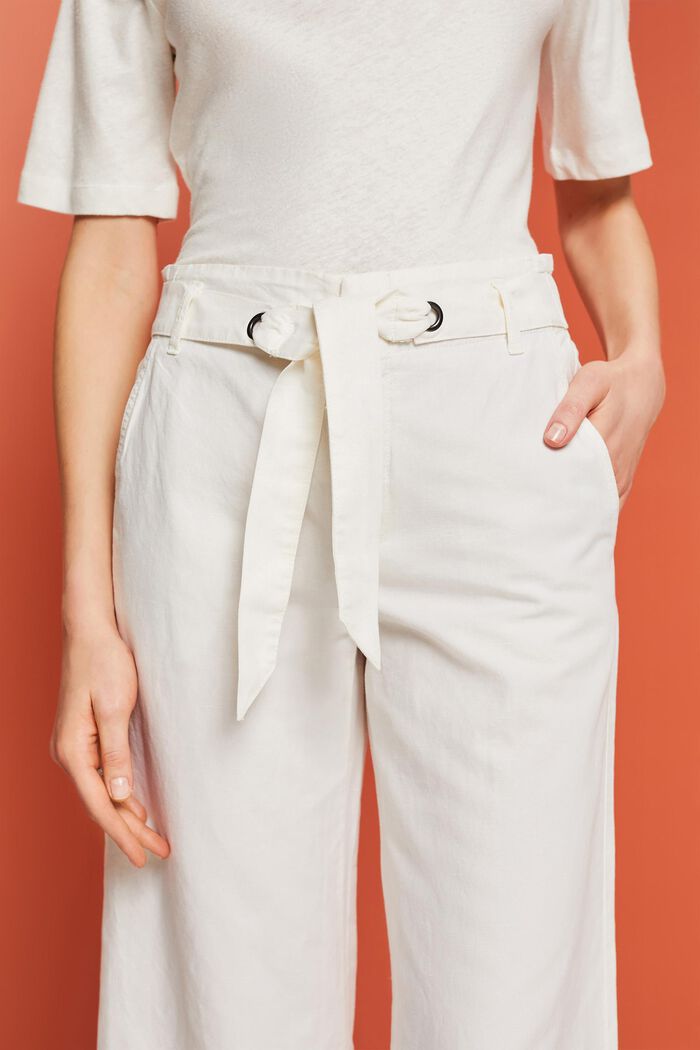 Linen Cotton Tie-Belt Culotte, WHITE, detail image number 2
