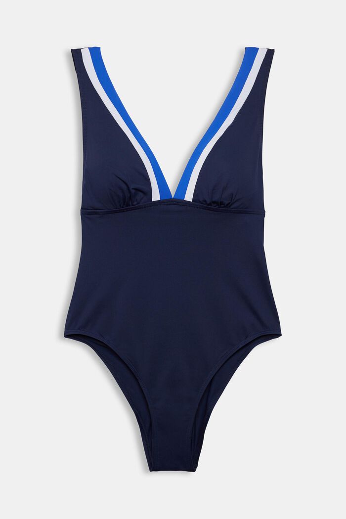Swimsuit with contrasting stripes, NAVY, overview
