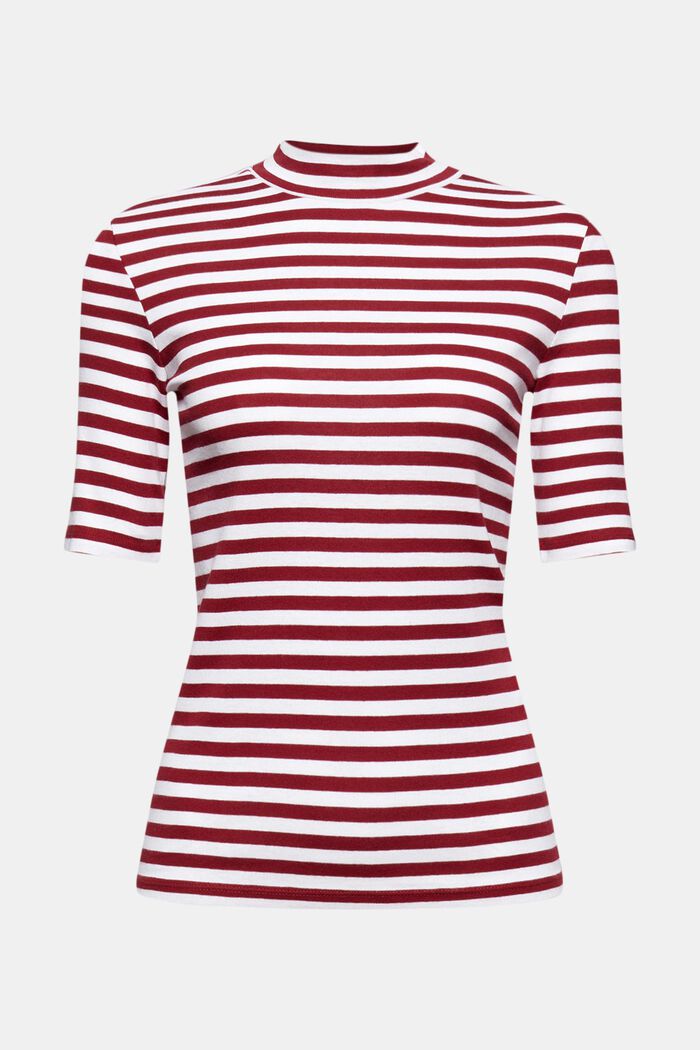 Striped top with band collar, 100% organic cotton