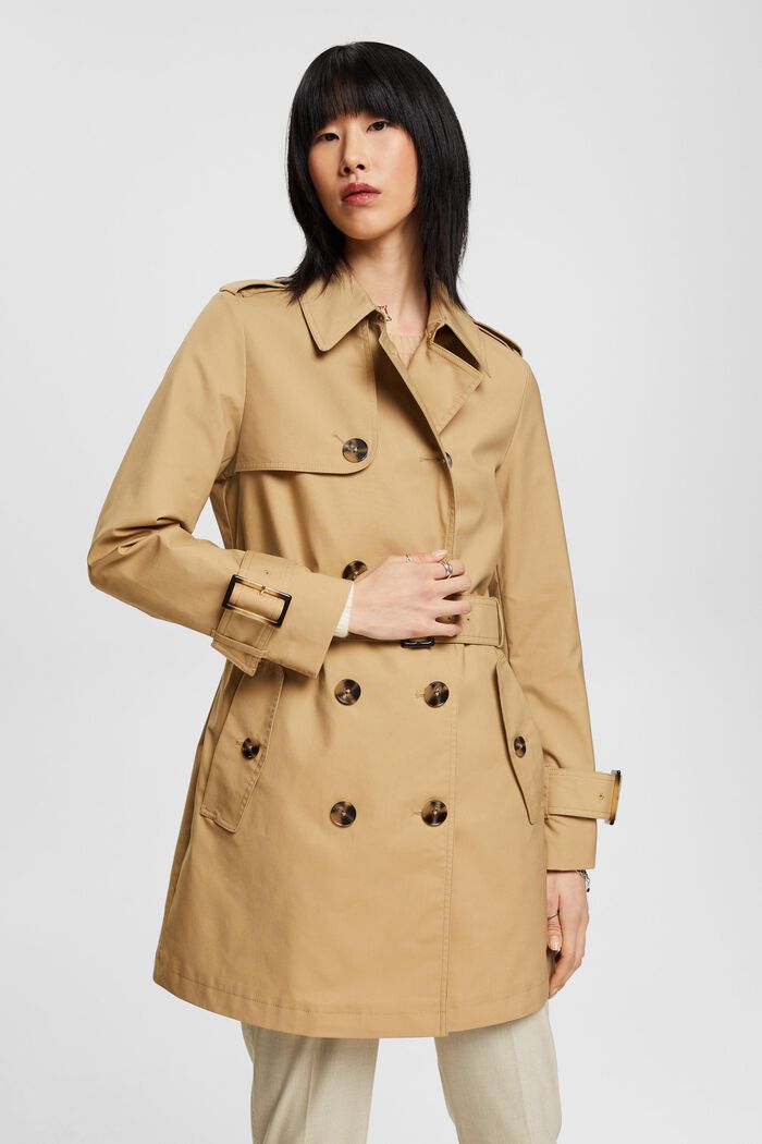 Double-breasted trench coat, KHAKI BEIGE, detail image number 0